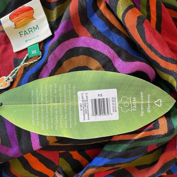 Farm Rio Rainbow Wild Hearts Maxi Dress Womens XS 0 2 Long Sleeve Red - Picture 6 of 16